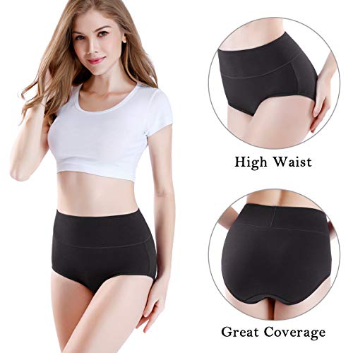 wirarpa Womens Cotton Underwear 4 Pack High Waist Briefs Light Tummy Control Ladies Comfort Stretch Panties Underpants Size XL,Black